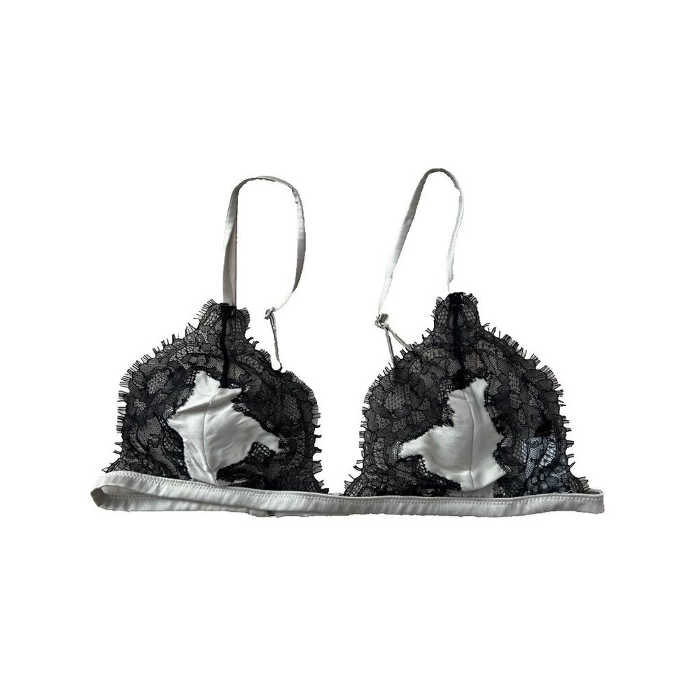 Kiki De Montparnasse Lace Silk Bralette Grey/Black ( M )